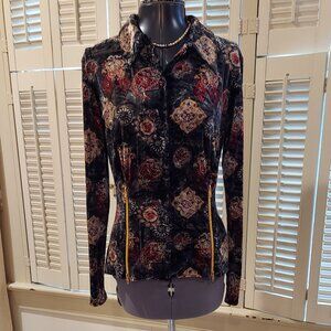 Velvety Gold Zipper Adorned Unique Blouse from Love Amour Size M